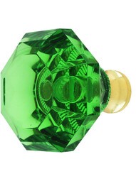 Green Octagonal Crystal Knob with Solid Brass Base