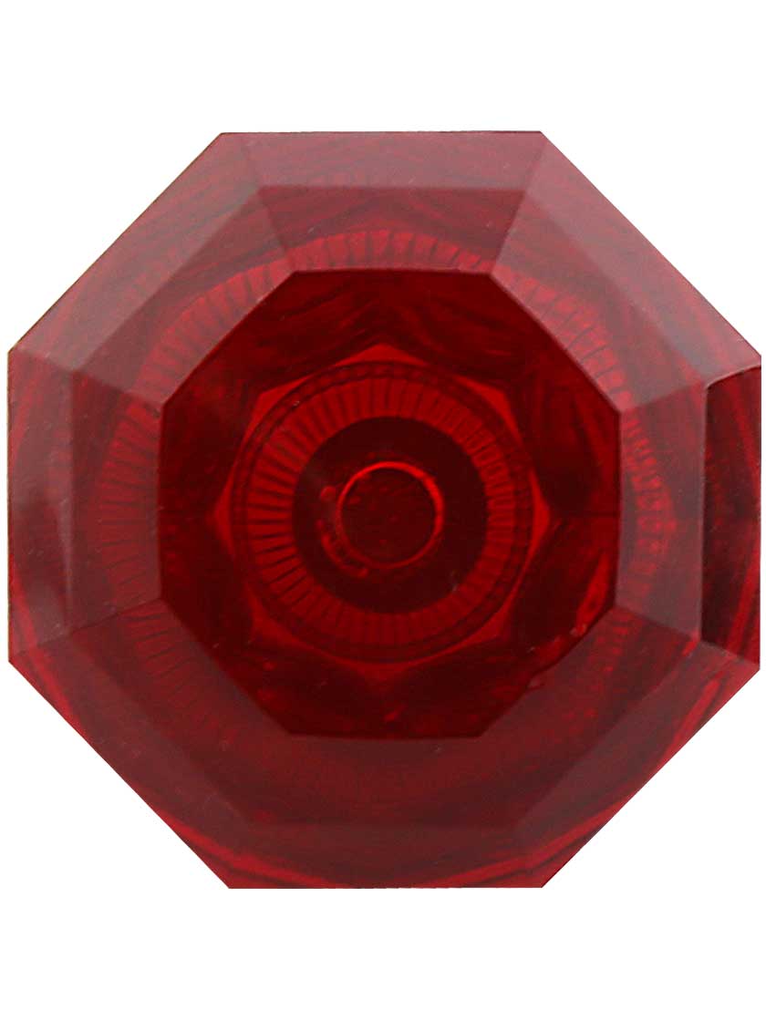 Alternate View 2 of Red Lead-Free Octagonal Crystal Knob with Solid Brass Base.