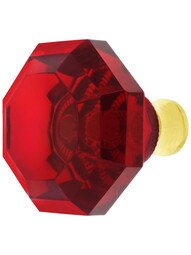 Red Octagonal Crystal Knob with Solid Brass Base