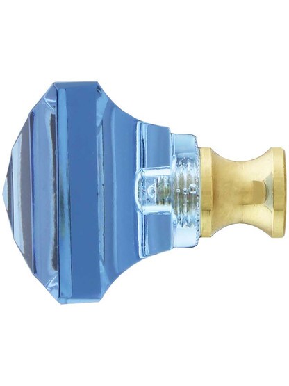 Alternate View of Blue to Lavender Lead-Free Square Crystal Knob with Solid Brass Base.
