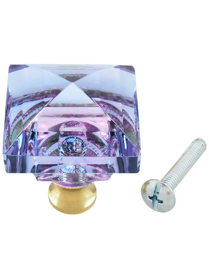 Alternate View 3 of Blue to Lavender Lead-Free Square Crystal Knob with Solid Brass Base.
