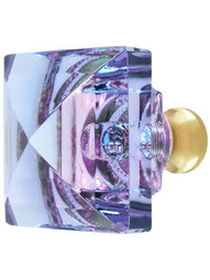 Blue to Lavender Square Crystal Knob with Solid Brass Base