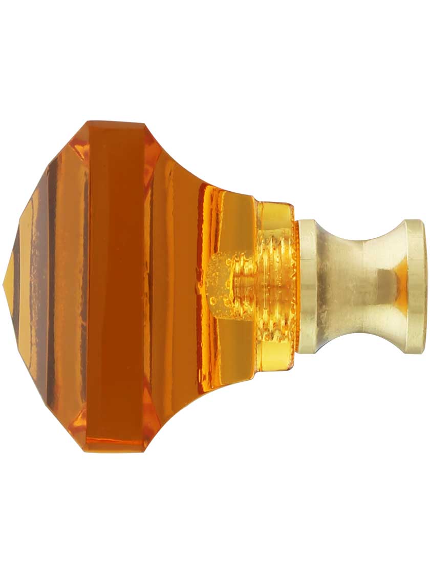 Alternate View of Amber Lead-Free Square Crystal Knob with Solid Brass Base.