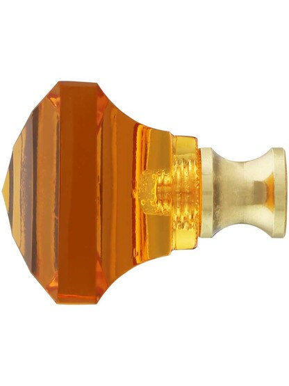Alternate View of Amber Lead-Free Square Crystal Knob with Solid Brass Base.