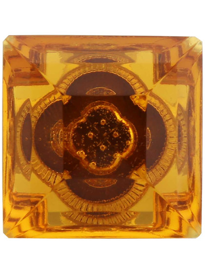 Amber Lead-Free Square Crystal Knob with Solid Brass Base