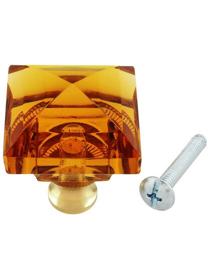 Alternate View 3 of Amber Lead-Free Square Crystal Knob with Solid Brass Base.
