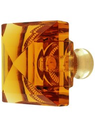 Amber Square Crystal Knob with Solid Brass Base