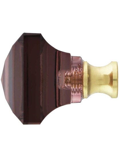 Alternate View of Amethyst Square Crystal Knob with Solid Brass Base.