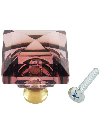 Alternate View 3 of Amethyst Square Crystal Knob with Solid Brass Base.