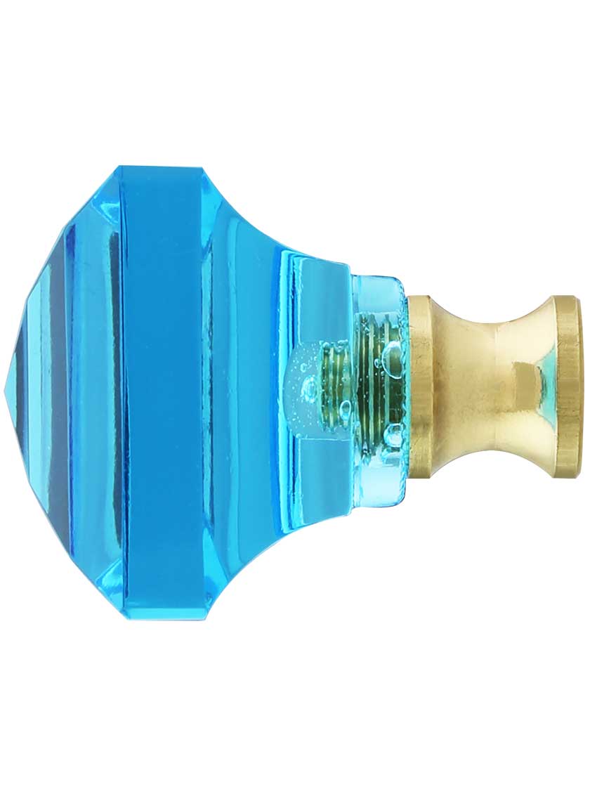 Alternate View of Aqua Lead-Free Square Crystal Knob with Solid Brass Base.