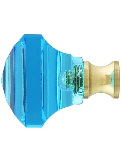 Alternate View of Aqua Square Crystal Knob with Solid Brass Base.