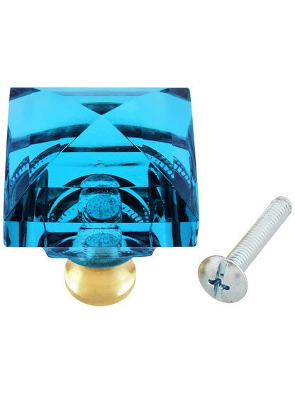 Alternate View 3 of Aqua Square Crystal Knob with Solid Brass Base.