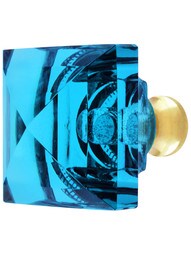 Aqua Square Crystal Knob with Solid Brass Base