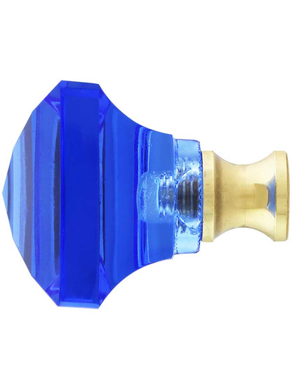 Alternate View of Blue Lead-Free Square Crystal Knob with Solid Brass Base.