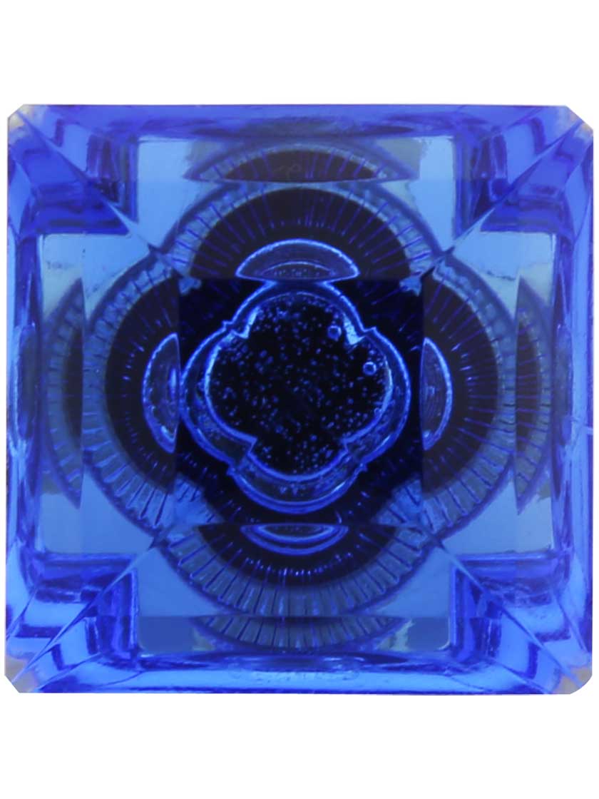 Alternate View 2 of Blue Lead-Free Square Crystal Knob with Solid Brass Base.