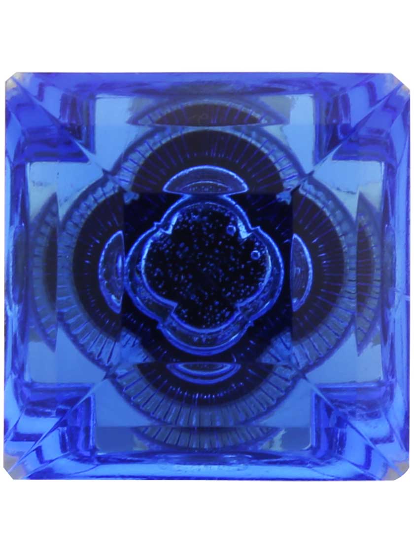 Alternate View 2 of Blue Lead-Free Square Crystal Knob with Solid Brass Base.
