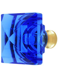 Blue Lead-Free Square Crystal Knob with Solid Brass Base