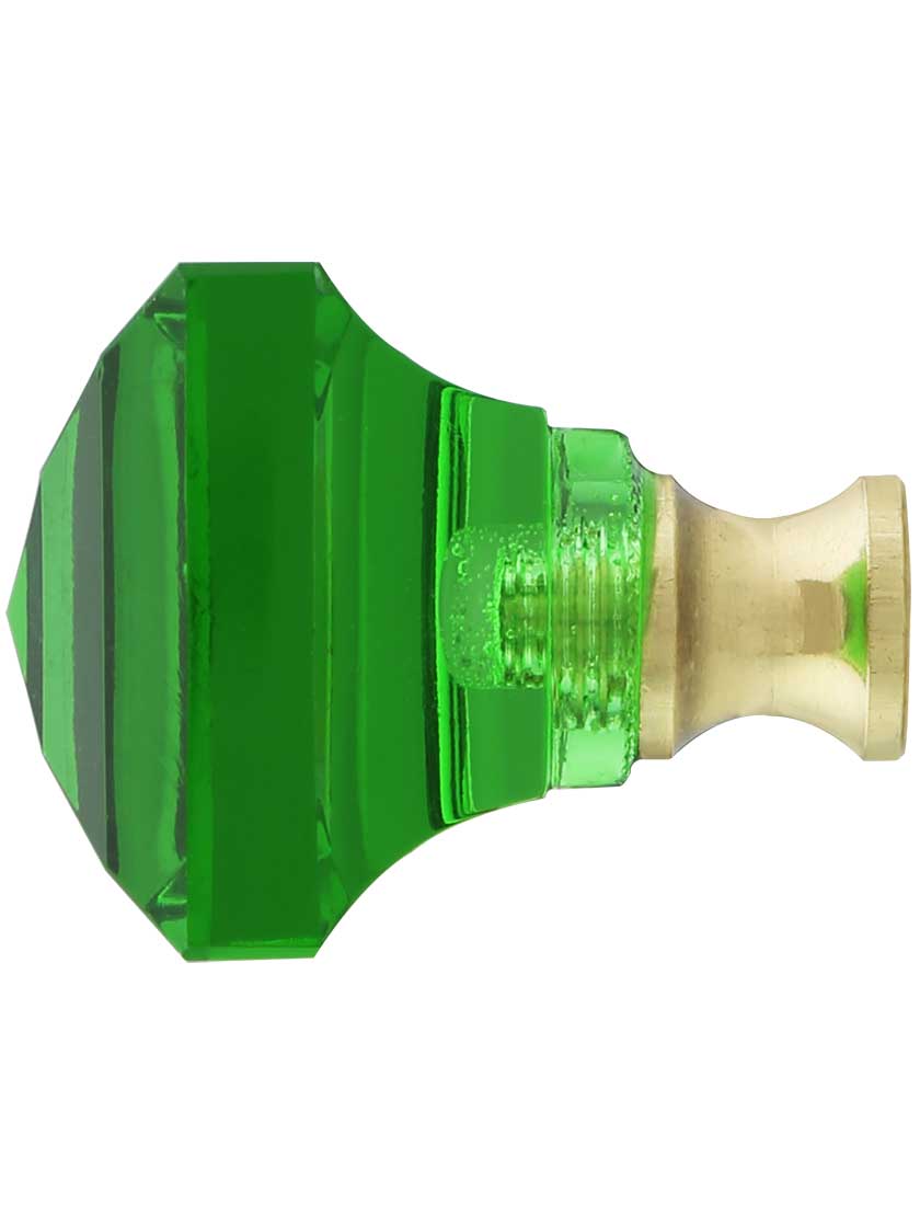 Alternate View of Green Lead-Free Square Crystal Knob with Solid Brass Base.