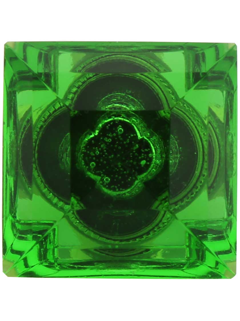 Alternate View 2 of Green Lead-Free Square Crystal Knob with Solid Brass Base.