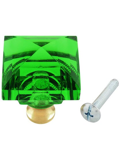 Alternate View 3 of Green Square Crystal Knob with Solid Brass Base.