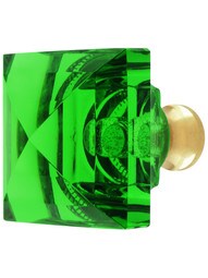 Green Square Crystal Knob with Solid Brass Base