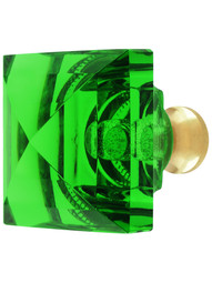 Green Lead-Free Square Crystal Knob with Solid Brass Base.