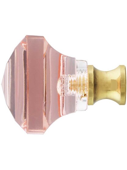 Alternate View of Pink Lead-Free Square Crystal Knob with Solid Brass Base.