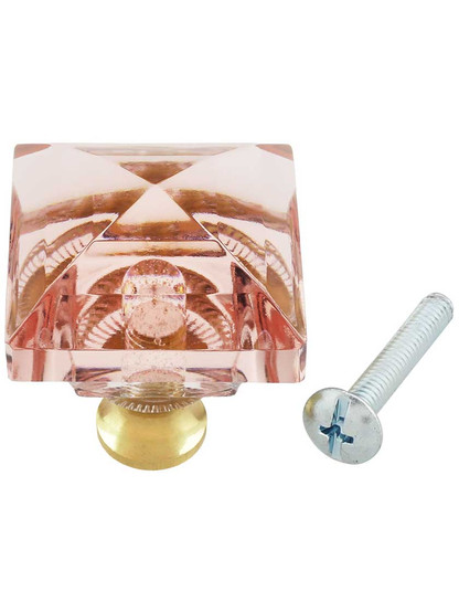 Alternate View 3 of Pink Lead-Free Square Crystal Knob with Solid Brass Base.