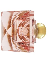 Pink Lead-Free Square Crystal Knob with Solid Brass Base