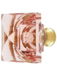 Pink Square Crystal Knob with Solid Brass Base