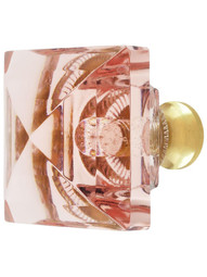 Pink Square Crystal Knob with Solid Brass Base
