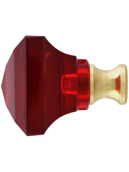 Alternate View of Red Lead-Free Square Crystal Knob with Solid Brass Base.