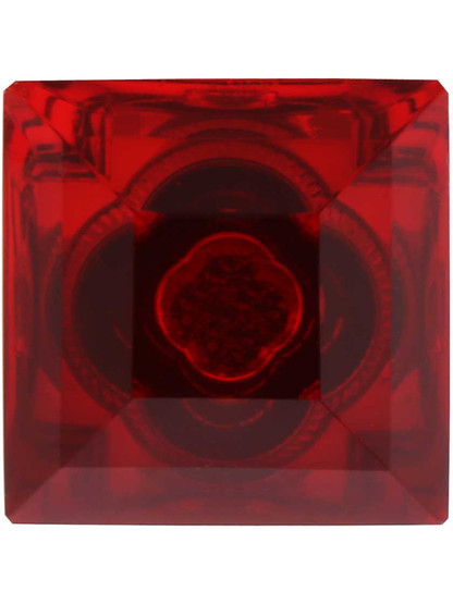 Alternate View 2 of Red Lead-Free Square Crystal Knob with Solid Brass Base.