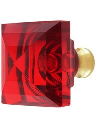 Red Square Crystal Knob with Solid Brass Base