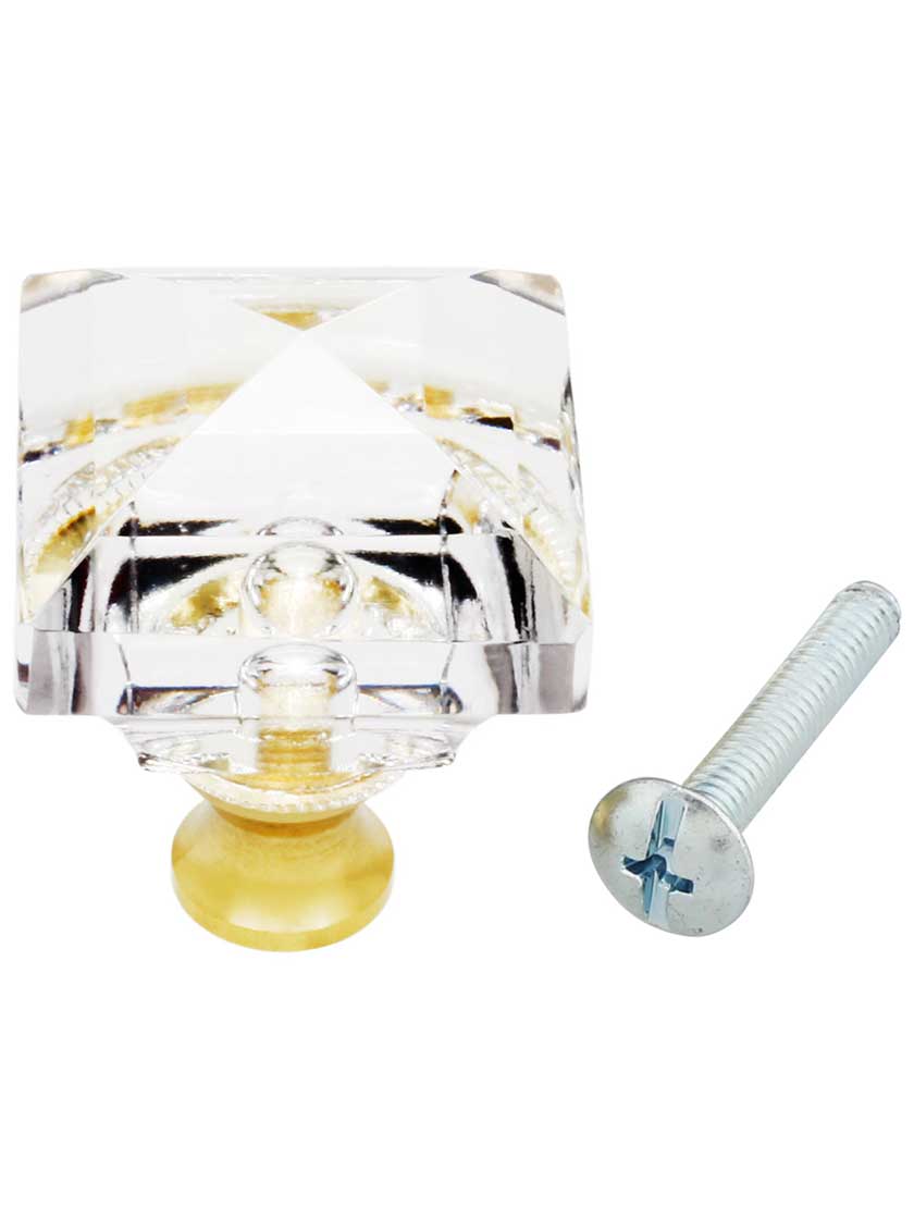 Lead Free German Crystal Square Knob With Solid Brass Base