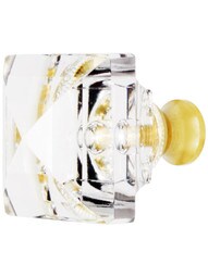 German Crystal Square Knob With Solid Brass Base