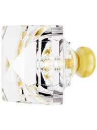 Lead Free German Crystal Square Knob With Solid Brass Base.