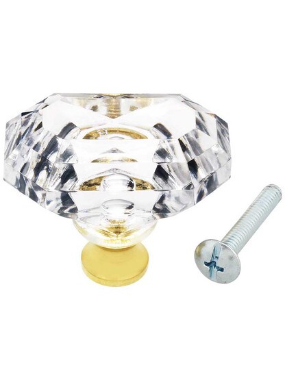 Alternate View 3 of German Crystal Faceted Oval Knob With Solid Brass Base.