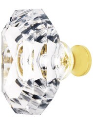 German Crystal Faceted Oval Knob With Solid Brass Base