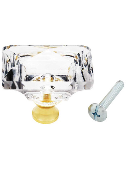 Lead Free German Crystal Rectangular Knob With Solid Brass Base