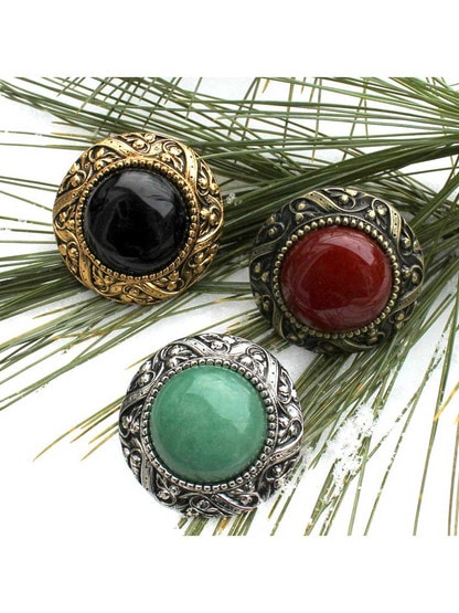 Alternate View of Victorian Cabinet Knob Inset with Green Aventurine - 1 5/16 inch Diameter.
