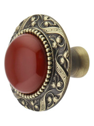 Victorian Cabinet Knob Inset with Red Carnelian - 1 5/16" Diameter