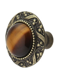Victorian Cabinet Knob Inset with Tiger Eye - 1 5/16 inch Diameter.