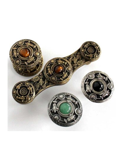 Alternate View of Jeweled Lily Cabinet Knob Inset with Tiger Eye - 1 1/4 inch Diameter.