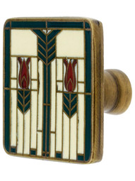 Prairie Tulips Cabinet Knob With Enamel Inlay - 1 1/4&quot; Square