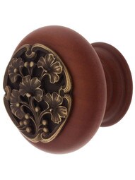 Hardwood Knob with Ginkgo Onlay - 1 1/2" Diameter