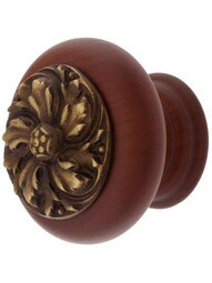 Hardwood Knob with Chrysanthemum Onlay - 1 1/2" Diameter