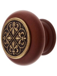 Hardwood Knob with Fleur De Lis Onlay - 1 1/2" Diameter