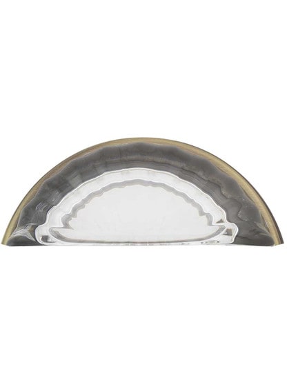 3 in. Center-to-Center Cup Crystal Frosted Fluted in Antique Brass Drawer Pull
