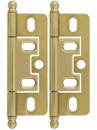 Pair of Solid Brass 2 1/2" Non-Mortise Ball-Tip Cabinet Hinges